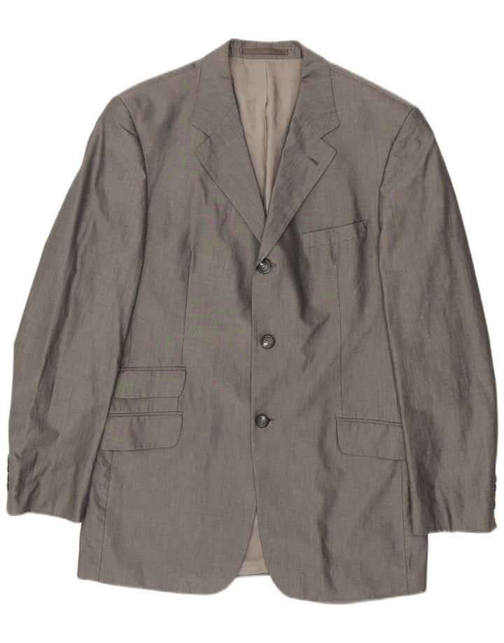 Jaqueta blazer masculina Hugo Boss com 3 botões Reino Unido 42 XL algodão cinza