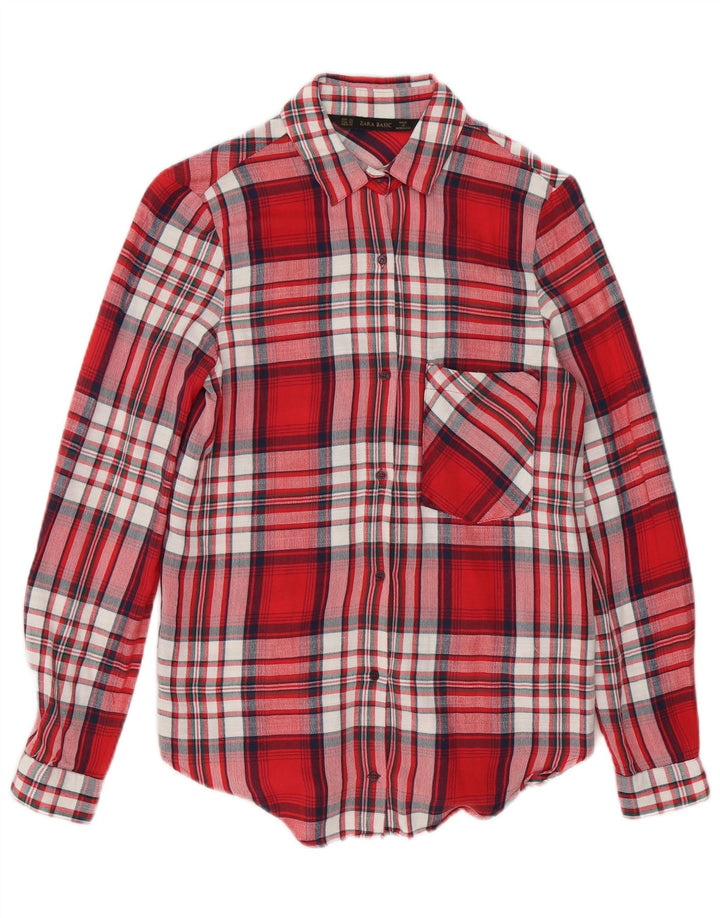 Camisa feminina de flanela ZARA UK 6 XS algodão xadrez vermelho