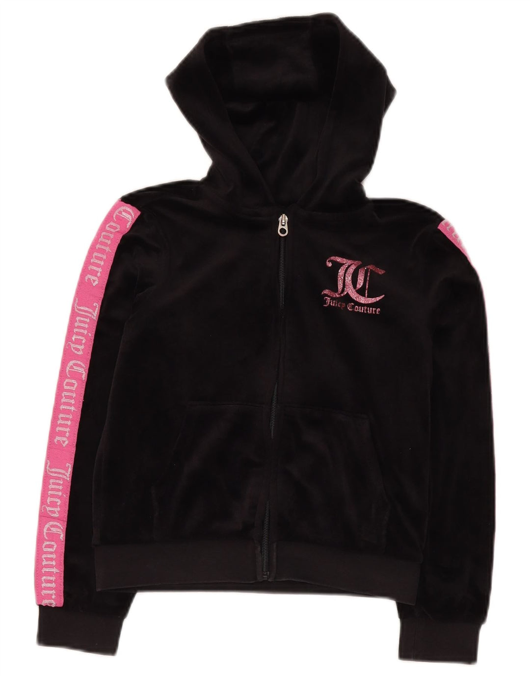 JUICY COUTURE Suéter feminino com capuz e zíper gráfico 9-10 anos preto