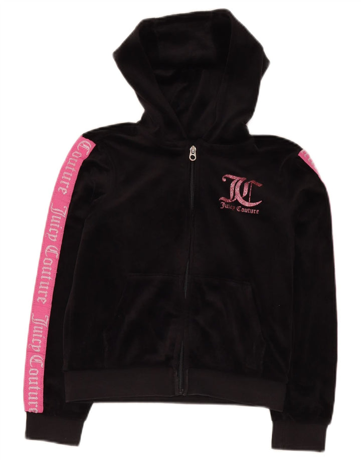 JUICY COUTURE Suéter feminino com capuz e zíper gráfico 9-10 anos preto