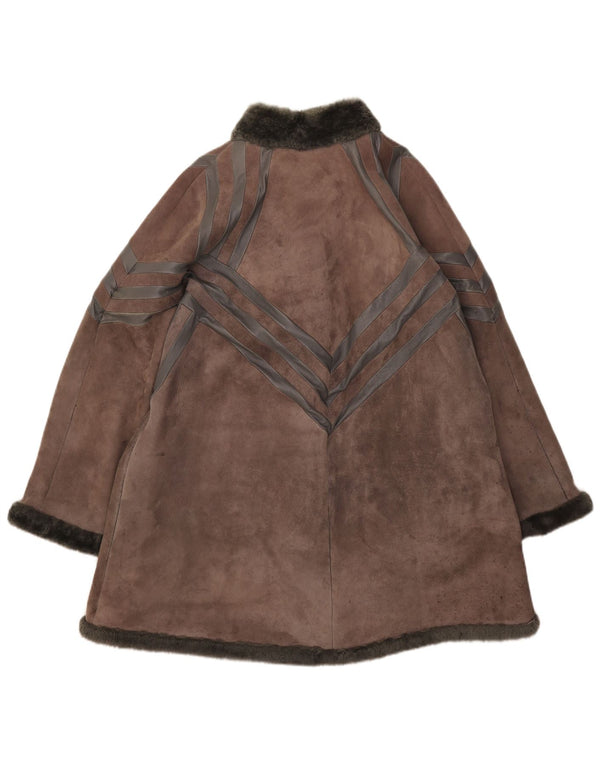 Casaco feminino vintage de shearling UK 14 cinza médio