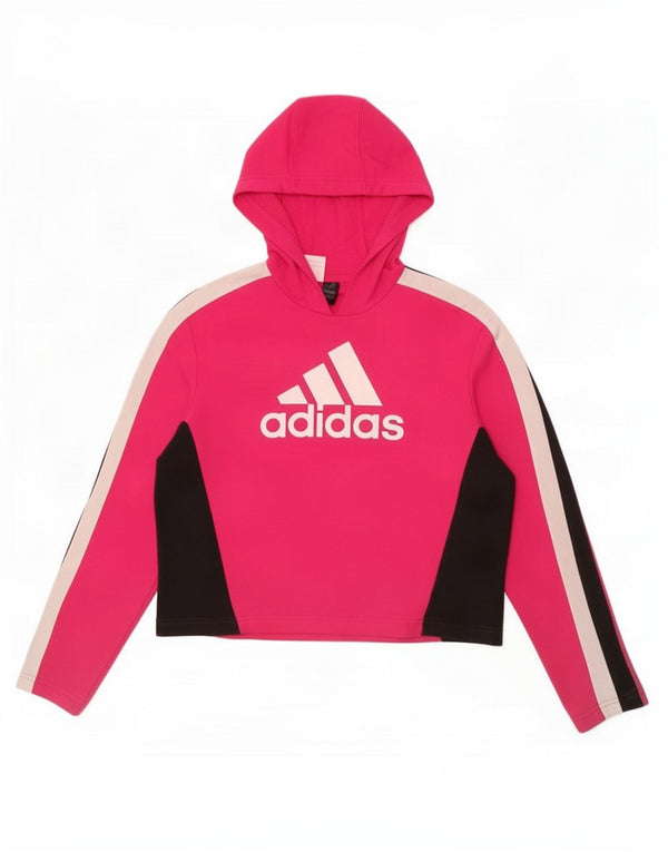 Suéter Adidas feminino Crop Graphic com capuz 13-14 anos rosa bloco colorido