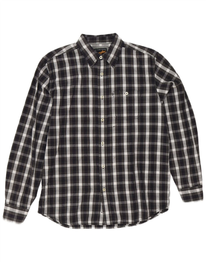 Camisa masculina Wrangler de algodão xadrez preto médio