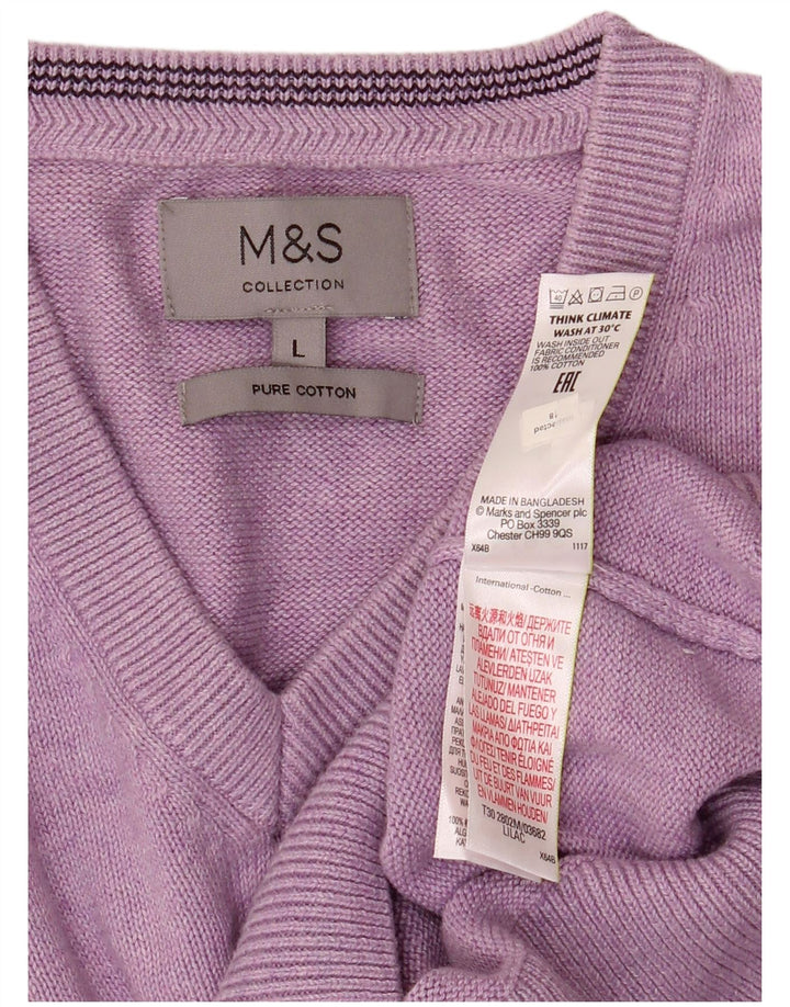 Suéter masculino Marks & Spencer com decote em V grande algodão roxo