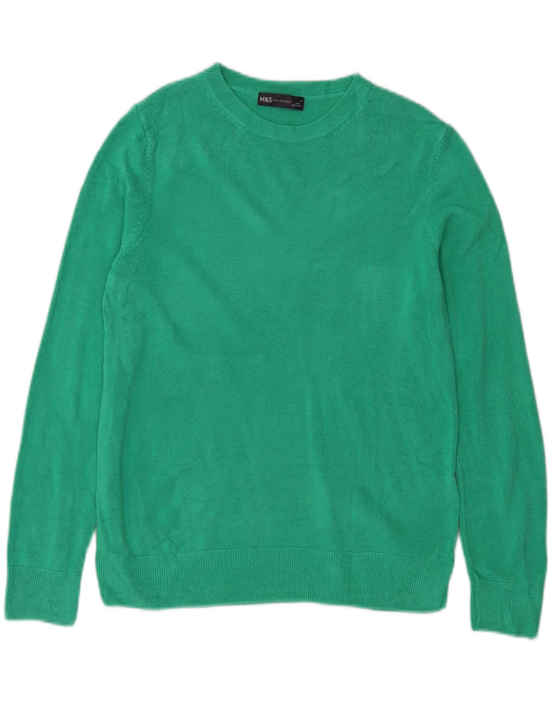 Suéter feminino Marks & Spencer com gola redonda Reino Unido 14 acrílico verde médio