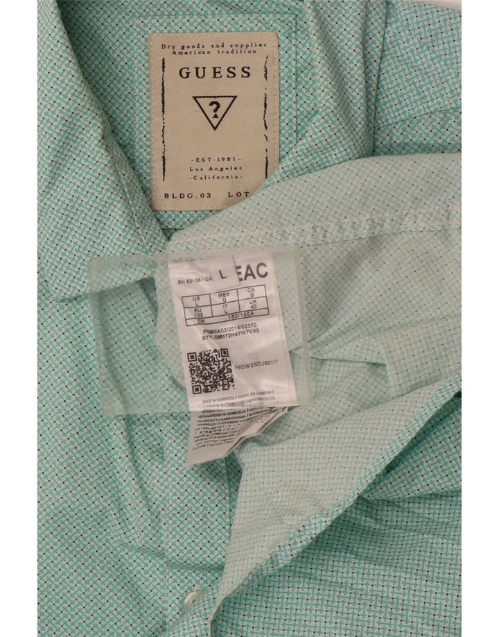 Camisa masculina GUESS grande algodão manchado azul