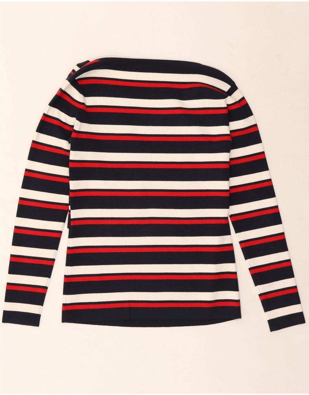 Top feminino KAREN MILLEN manga comprida UK 14 grande listrado multicolorido