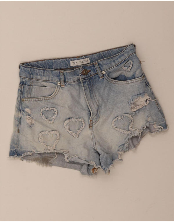Zara Girls Shorts jeans desgastados 13-14 anos W26 Azul