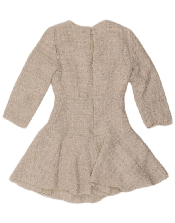 Vestido feminino Zara manga 3/4 linha A UK 6 XS poliéster branco