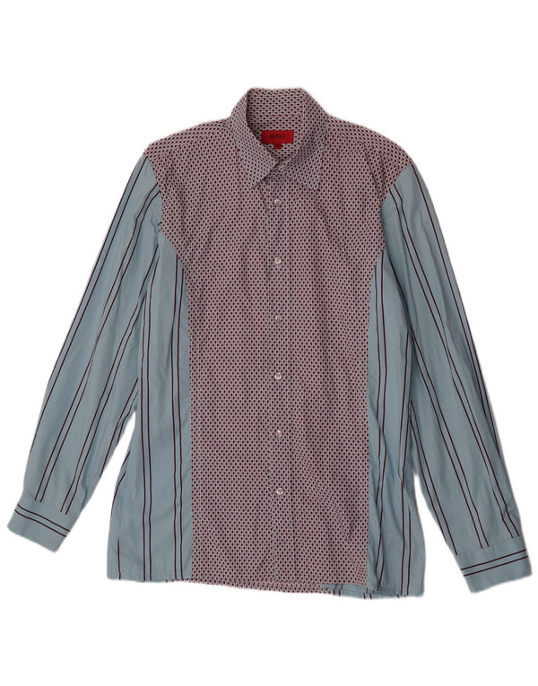 Camisa masculina Hugo Boss de algodão listrado azul médio