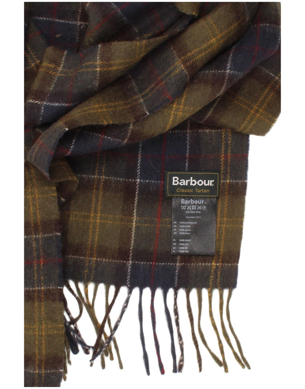 Lenço retangular masculino Barbour tamanho único xadrez cáqui lã de cordeiro clássico