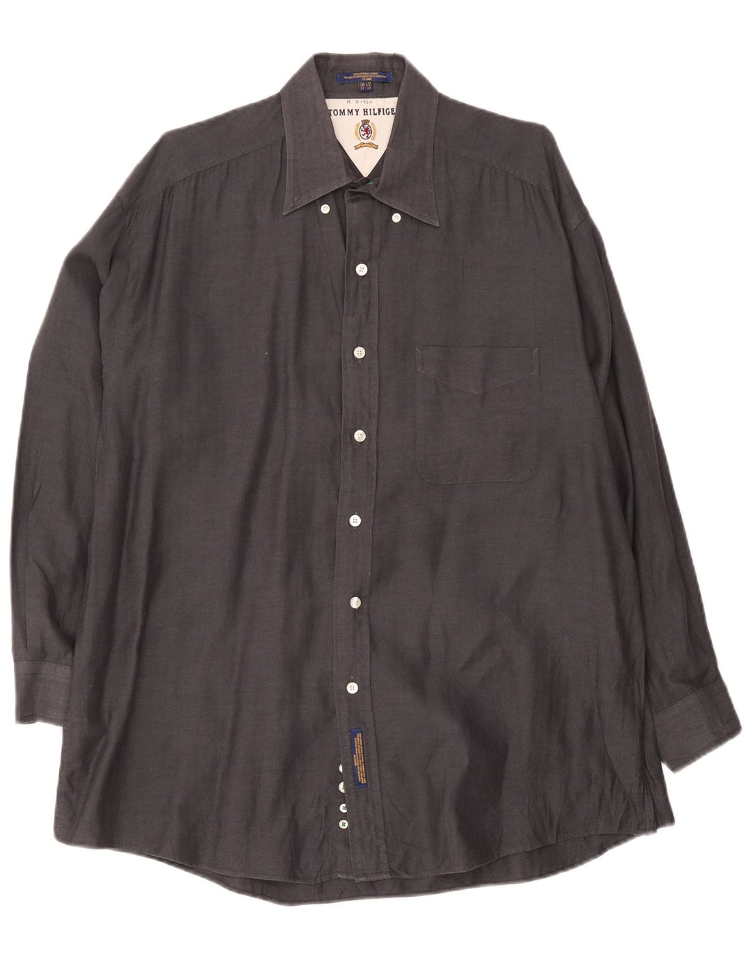 Camisa masculina Tommy Hilfiger tamanho 16 1/2 grande algodão espinha de peixe cinza