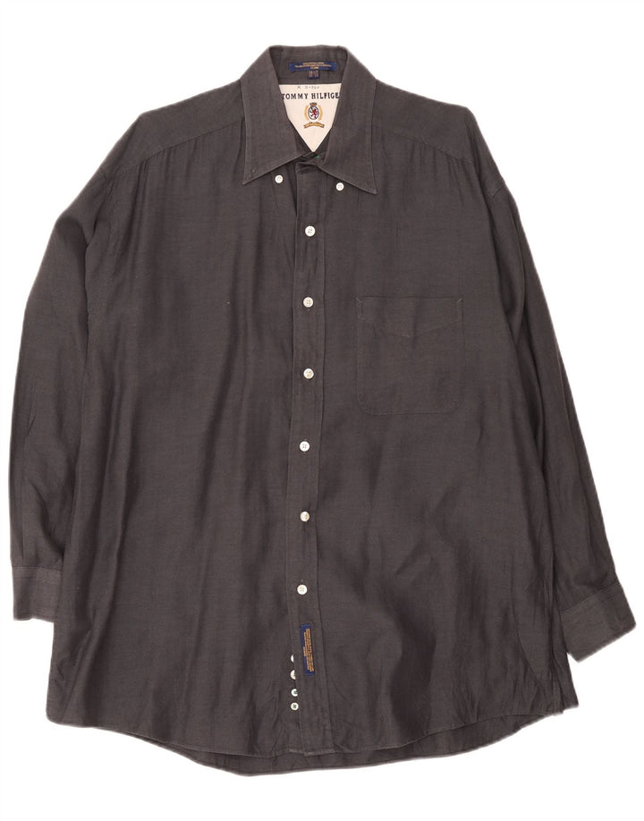 Camisa masculina Tommy Hilfiger tamanho 16 1/2 grande algodão espinha de peixe cinza
