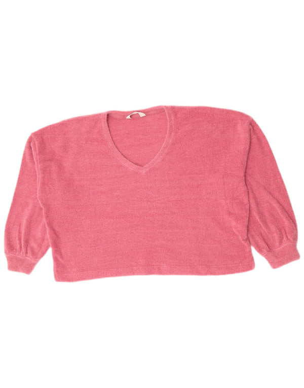 Marks & Spencer Womens Crop V-Neck Jumper Sweater UK 16 Large Pink