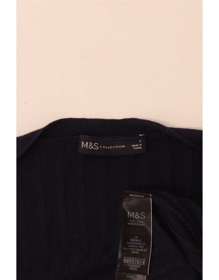 Suéter cardigã feminino Longline Marks & Spencer Reino Unido 10 pequeno azul marinho
