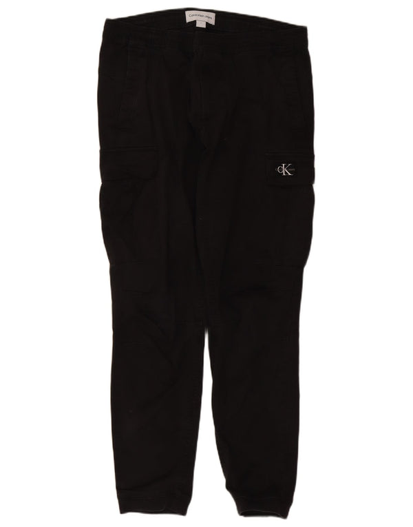 Calvin Klein Mens Joggers Cargo Calças Grande W34 L28 Algodão Preto