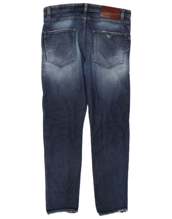 Emporio Armani Masculino Distressed Slim Jeans W32 L30 Azul Marinho Algodão