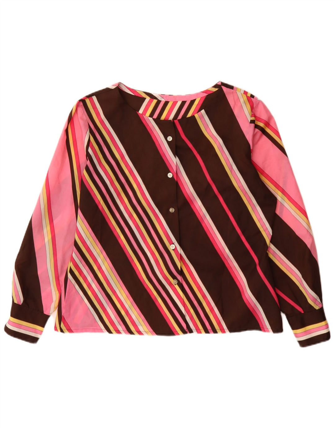 Blusa feminina vintage de manga comprida UK 12 listrada média multicolorida