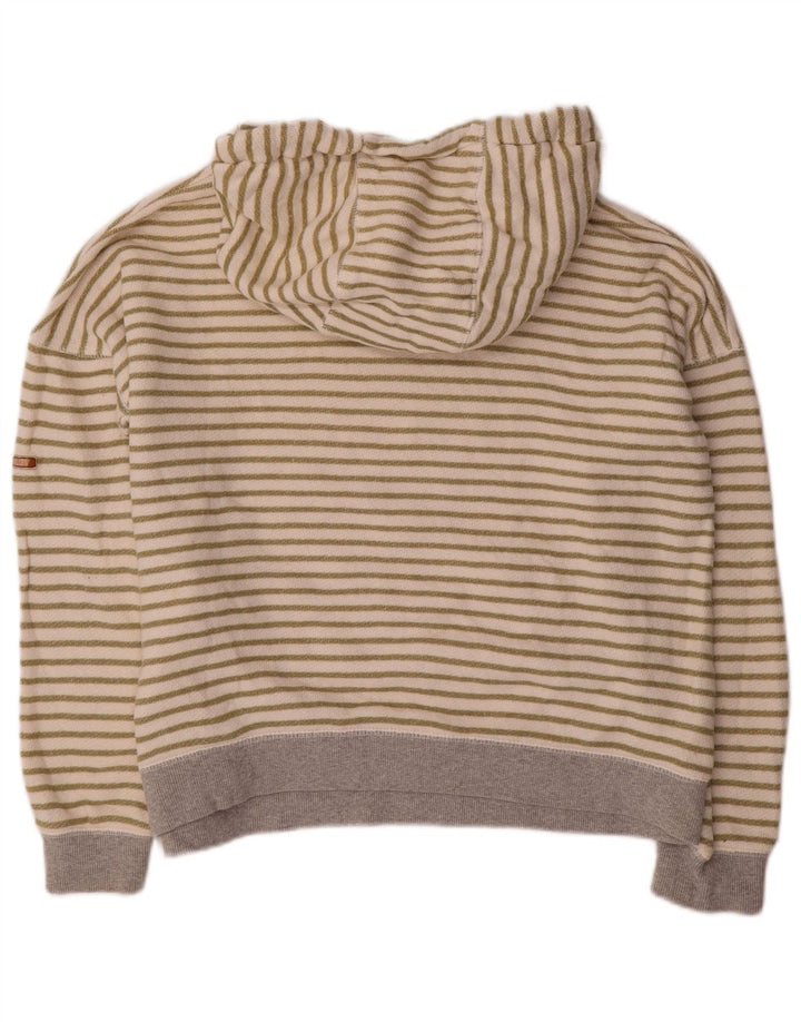 Suéter feminino com capuz grande ROXY Reino Unido 16 grande algodão listrado branco