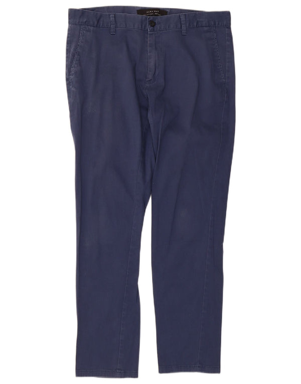 Zara Mens Slim Chino Calças EU 42 Grande W32 L28 Algodão Azul Marinho