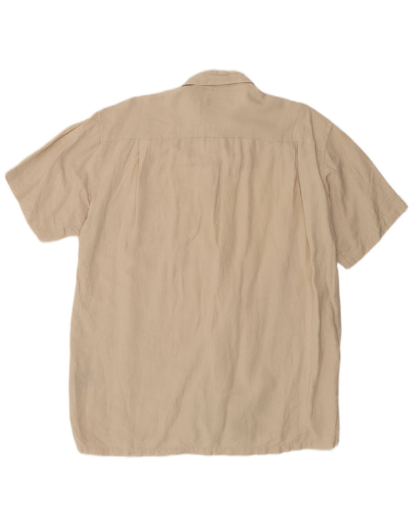 Camisa masculina Nautica de manga curta grande linho bege