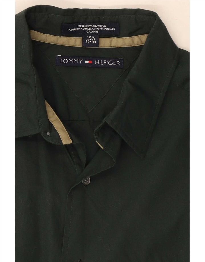 Camisa masculina Tommy Hilfiger tamanho 15 1/2 algodão verde médio