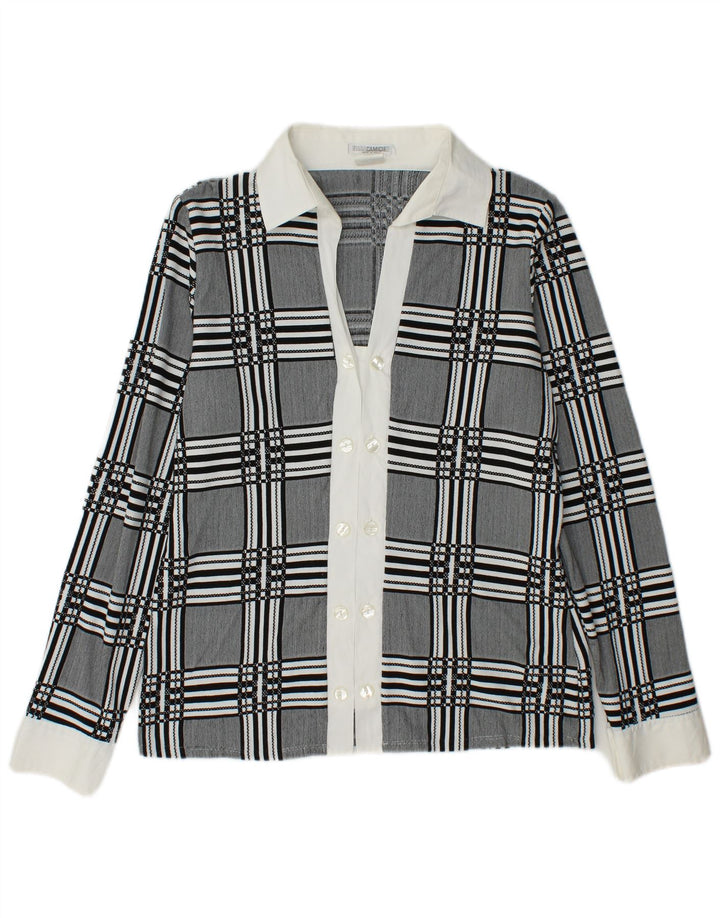 NARACAMICIE Blusa feminina com botões duplos Reino Unido 14 xadrez cinza médio