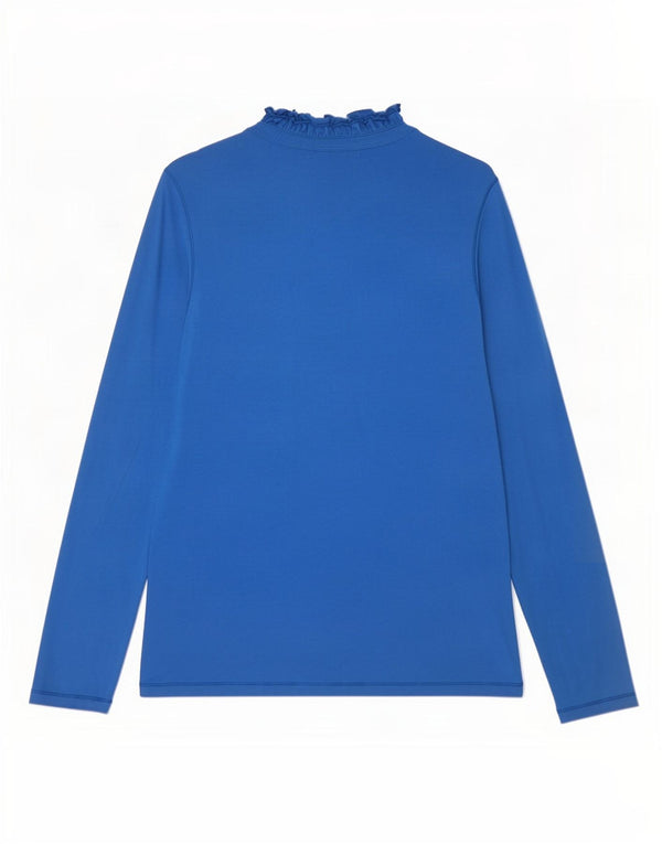 Ralph Lauren Top feminino com babados na frente e manga comprida Reino Unido 12 algodão azul médio