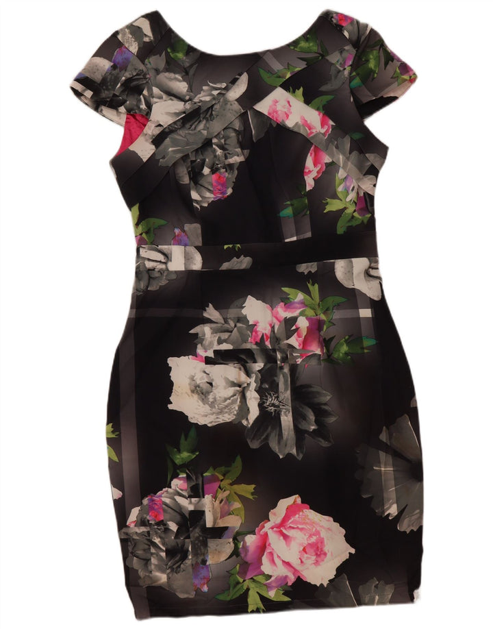 Vestido bainha feminino LIPSY Reino Unido 14 poliéster floral cinza médio