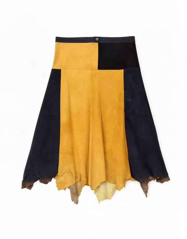 Saia assimétrica feminina vintage média W28 bloco colorido multicolorido