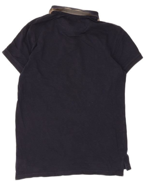 Camisa polo masculina Massimo Dutti Slim Fit pequena azul marinho