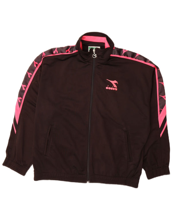 Diadora Mens Tracksuit Top Jacket UK 42 Grande Preto Colourblock Poliéster