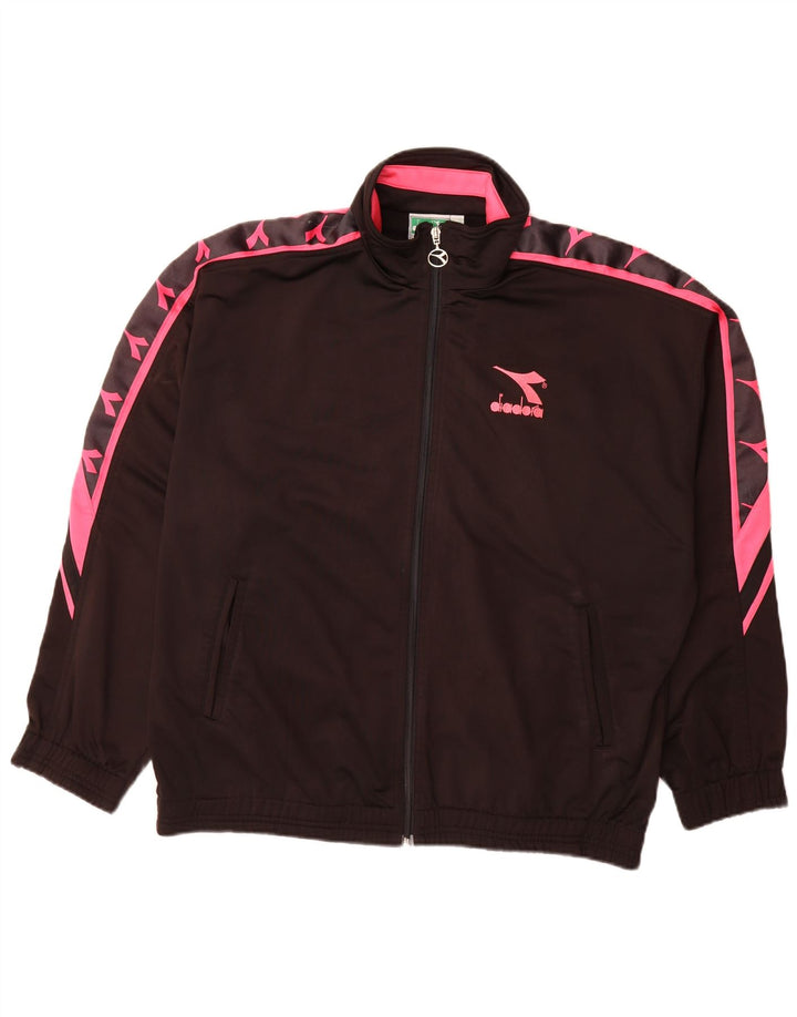 Diadora Mens Tracksuit Top Jacket UK 42 Grande Preto Colourblock Poliéster