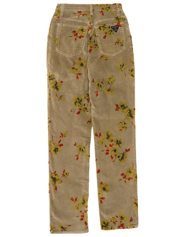 Outrage Calça feminina reta casual W27 L30 cáqui floral algodão