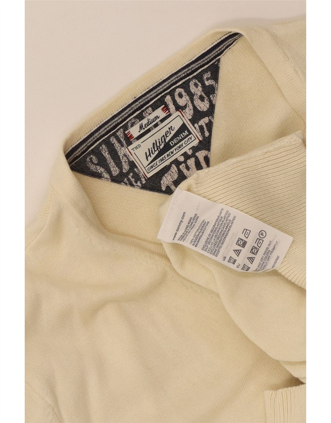 Tommy Hilfiger Suéter masculino com decote em V de algodão bege médio