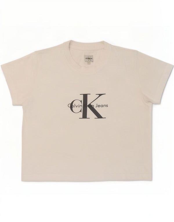 Camiseta Calvin Klein Jeans Feminina Crop Graphic Top UK 12 Médio Branco