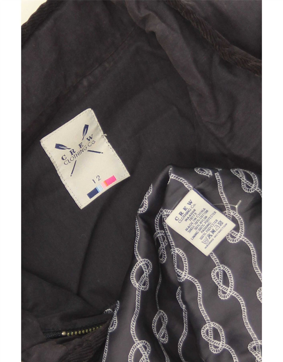 Jaqueta acolchoada feminina Crew Clothing UK 12 algodão azul marinho médio