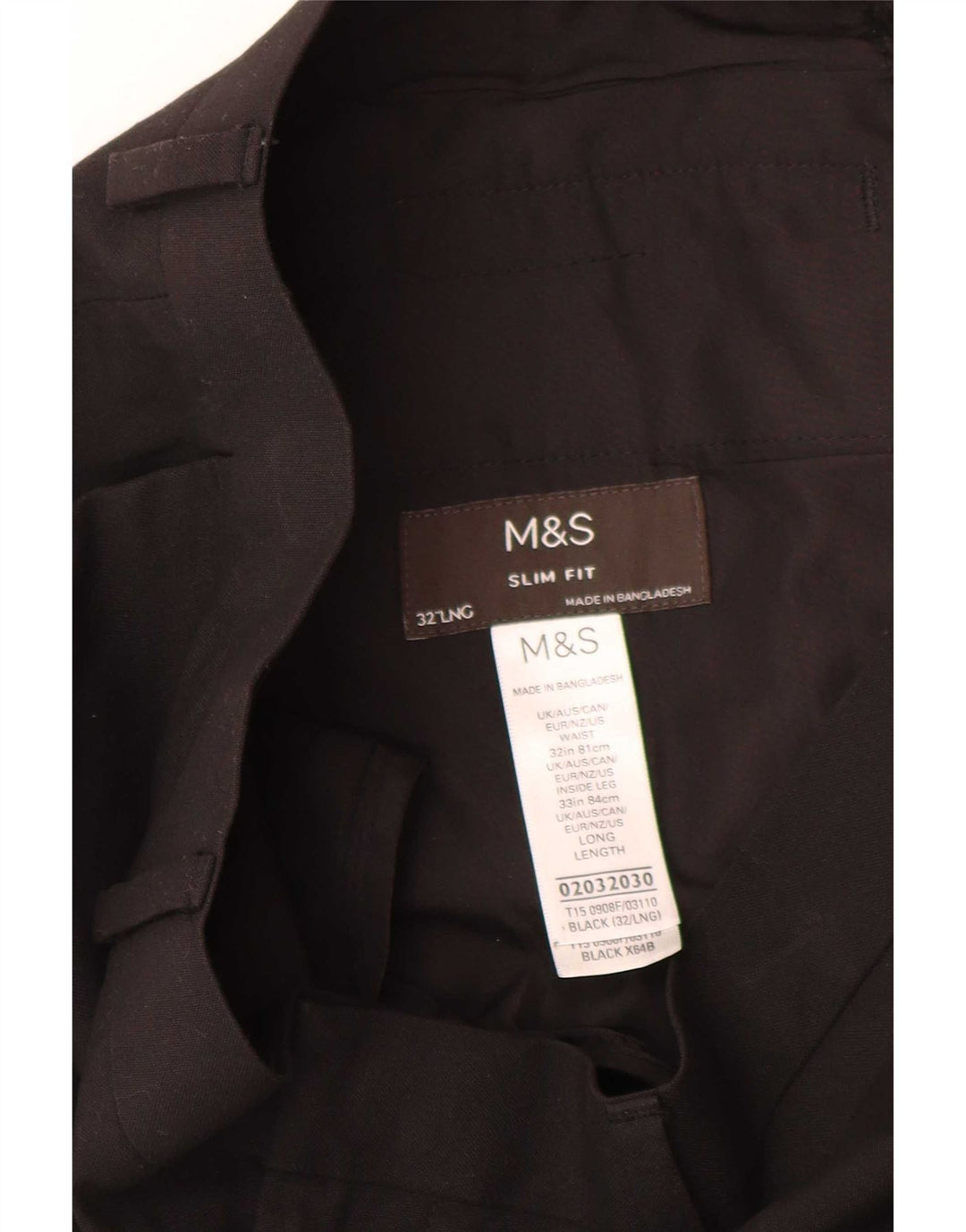 Calça masculina Marks & Spencer Slim Fit W32 L33 Poliéster Preto