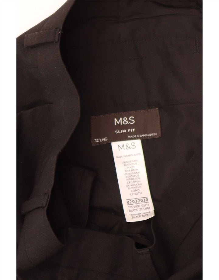 Calça masculina Marks & Spencer Slim Fit W32 L33 Poliéster Preto
