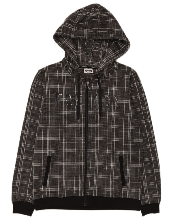 Suéter feminino Freddy com capuz e zíper gráfico Reino Unido 10 pequeno algodão xadrez cinza