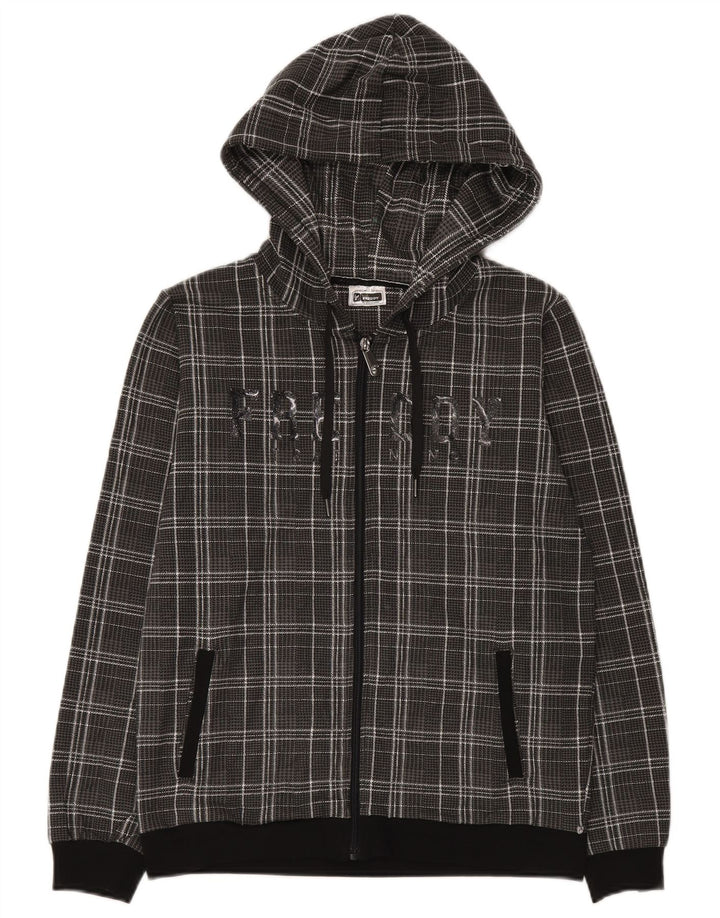 Suéter feminino Freddy com capuz e zíper gráfico Reino Unido 10 pequeno algodão xadrez cinza