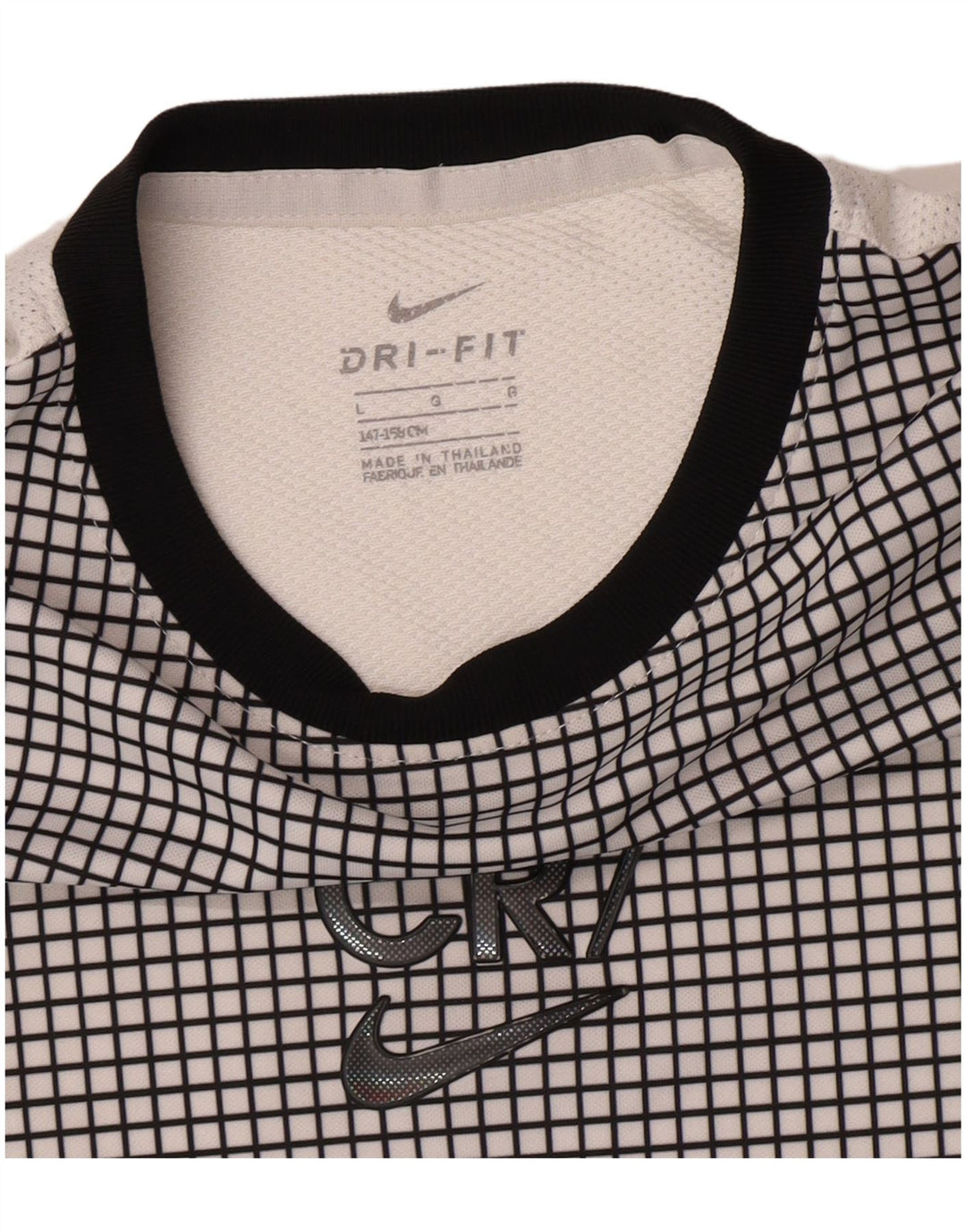 Camiseta Nike Boys CR7 Graphic Top 12-13 anos grande xadrez branco