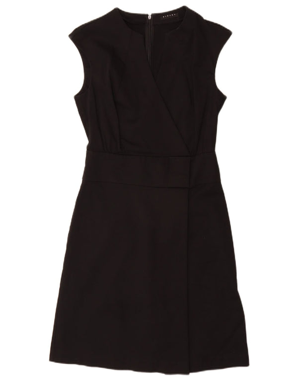 Vestido feminino Sisley sem mangas em linha A UK 10 pequeno algodão preto