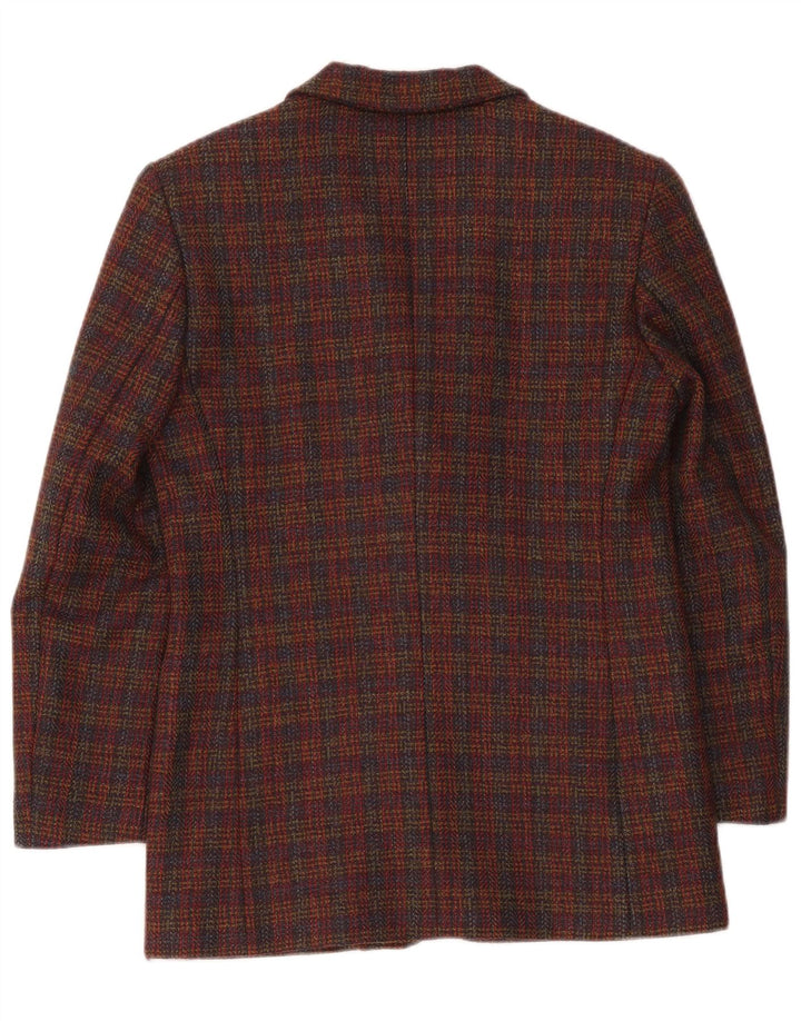 Jaqueta blazer oversized feminina vintage com 3 botões Reino Unido 10 pequena verificação borgonha