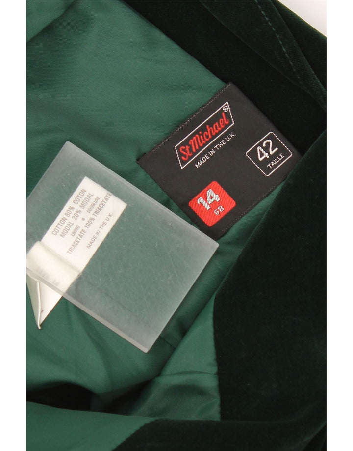 Jaqueta blazer feminina de veludo com 2 botões St Michael Reino Unido 14 algodão verde médio