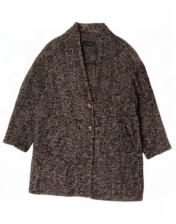 Sobretudo feminino Zara Oversized Reino Unido 16 grande lã espinha de peixe marrom