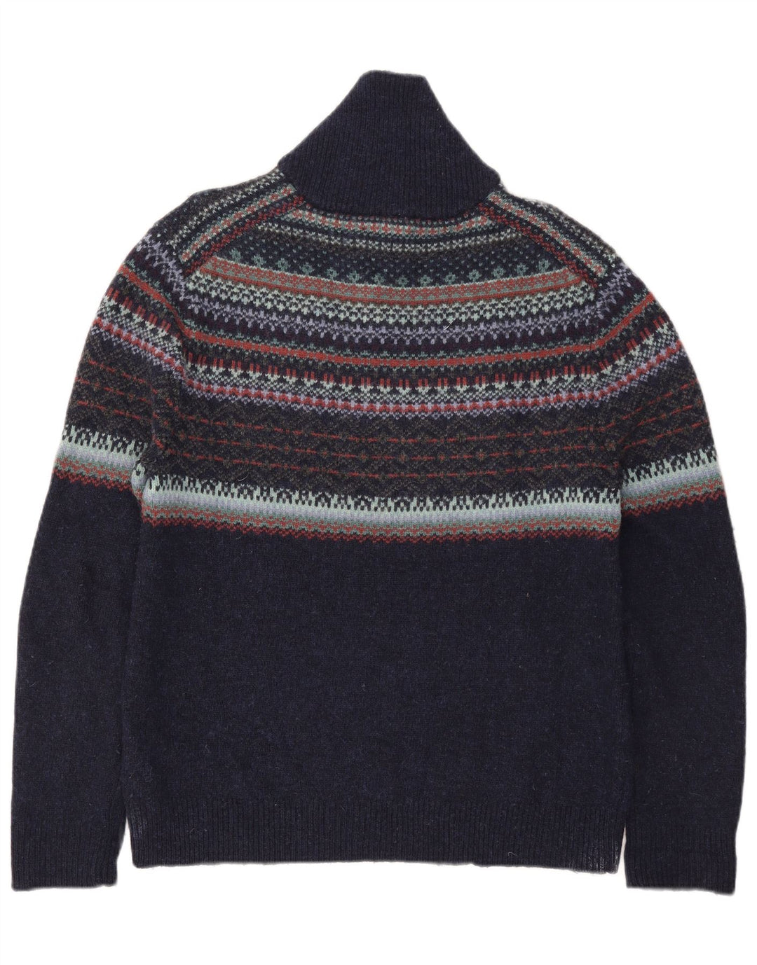 Suéter masculino branco com gola polo, grande, azul marinho, lã Fair Isle