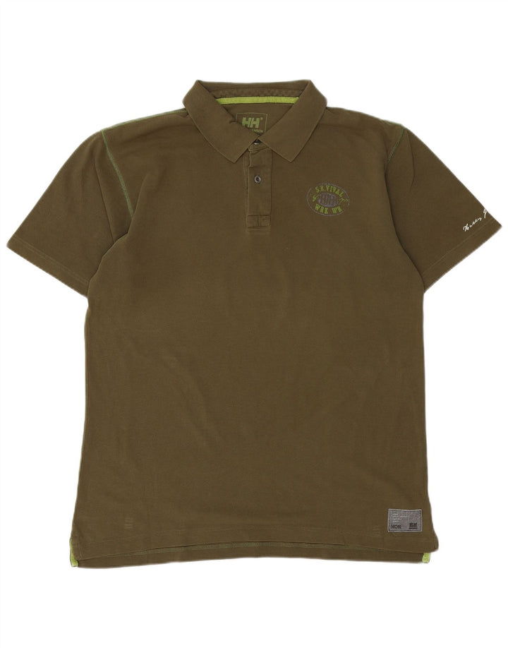 HELLY HANSEN Camisa polo masculina gráfica grande algodão cáqui