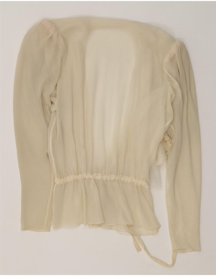 Blusa feminina vintage transparente envoltória top UK 16 grande off white