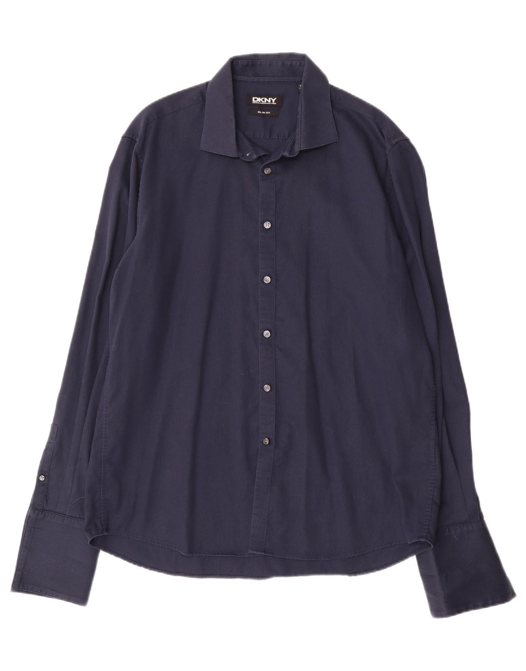 Camisa masculina DKNY Slim Fit tamanho 17 1/2 44 XL azul marinho algodão